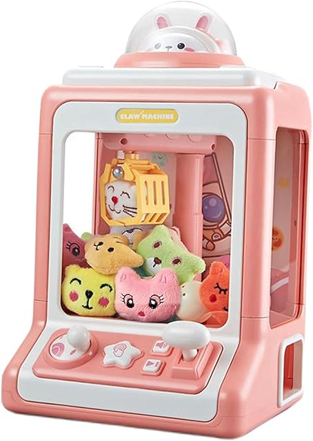 Baoblaze Mini Claw Machine Toys, Electric Arcade Claw Machine, Mini Doll Grabber with Lights Sound Candy Candy Toy Grabber Claw Machine Dispenser with 10 Dolls for Kids, StyleB Pink