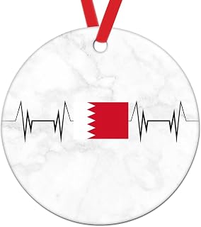Bahrain National Flag Ornament for Christmas Tree Decor Bahrain Heartbeat Ceramic Christmas Tree Hanging Ornament National Symbol Christmas Decorations