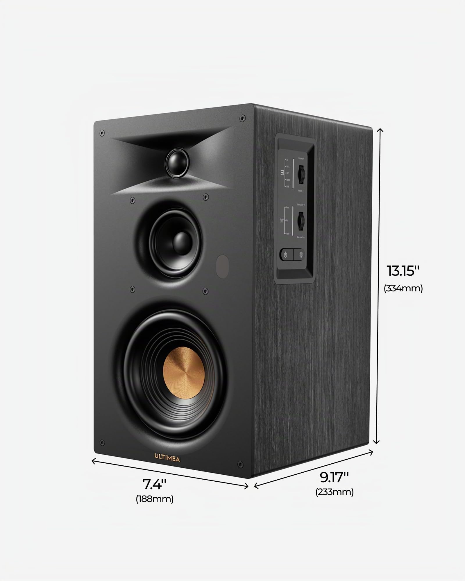 ULTIMEA Diffusori da scaffale attivi a 3 vie, 70W RMS, woofer 5,25", app, Bluetooth 6.0, HDMI ARC, uscita subwoofer per home cinema, TV, PC e giradischi, monitor studio, BS-3