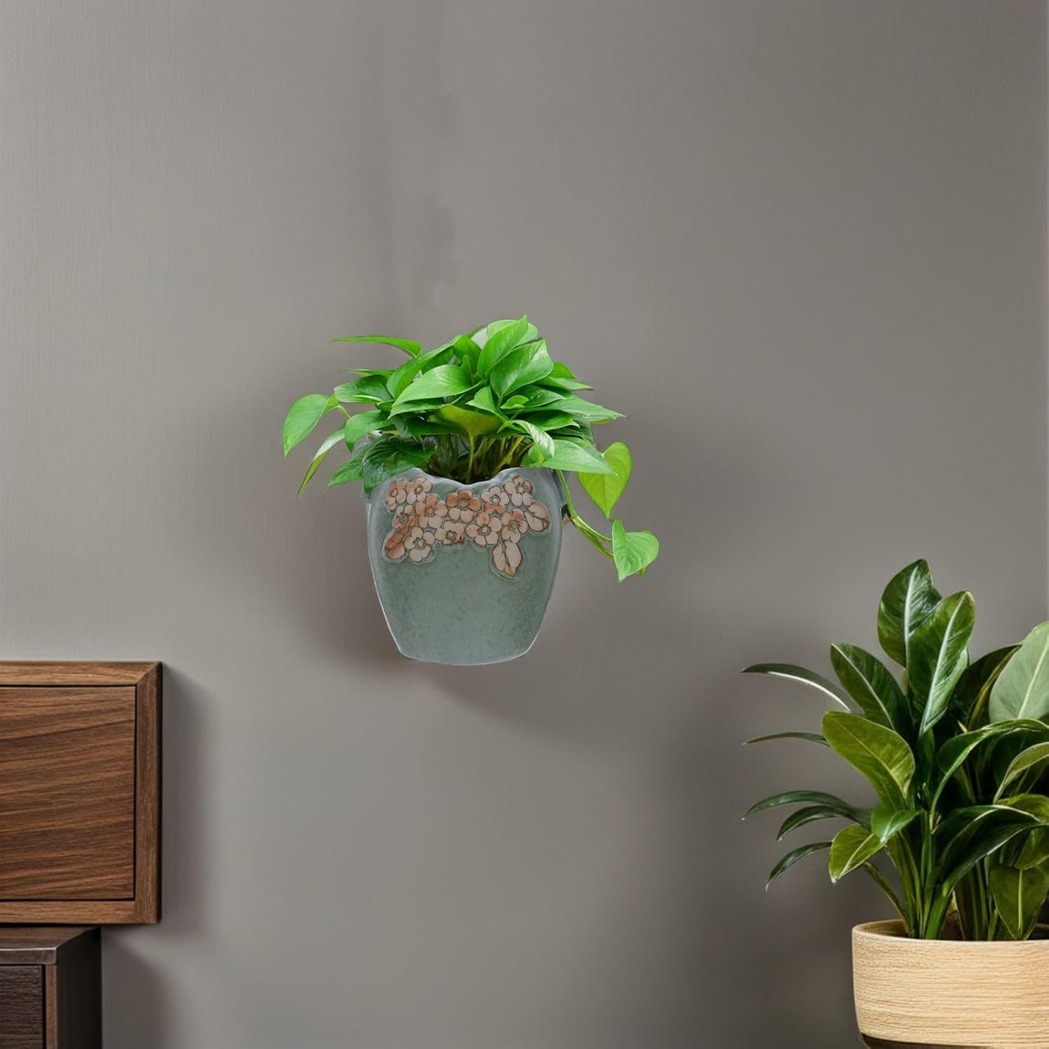 Wall Mounted Ceramic Planter for Indoor Plants and Succulents, Hanging Flower Pot with Partial Wall Mount Design, European Style Greenery Decor for Balcony and Home