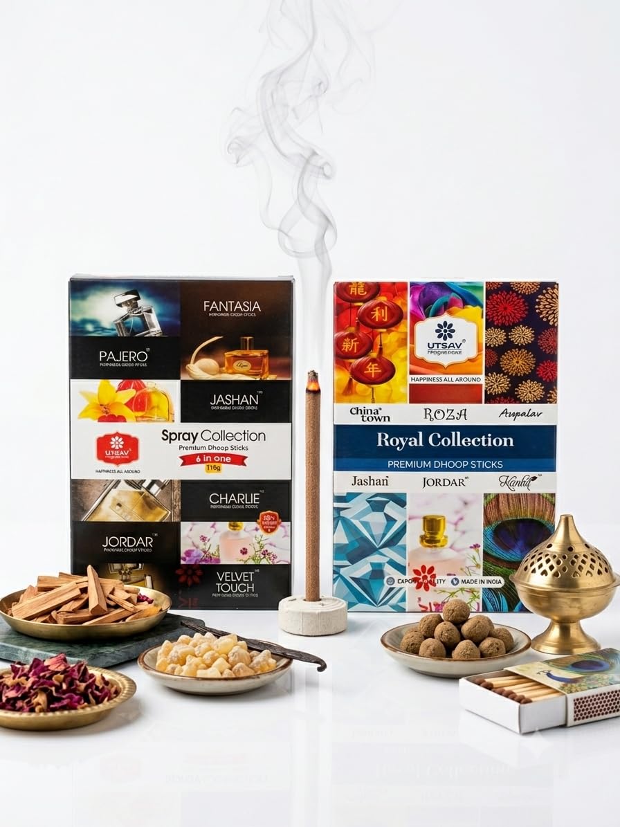 Value Pack Combo - Premium Dhoop Sticks 6 in 1 Collection (Bamboo-Less Incense) - 4 Packets Total (2X Spray Collection & 2X Royal Collection) - Total 400g, Approx 190 Sticks.-image-13