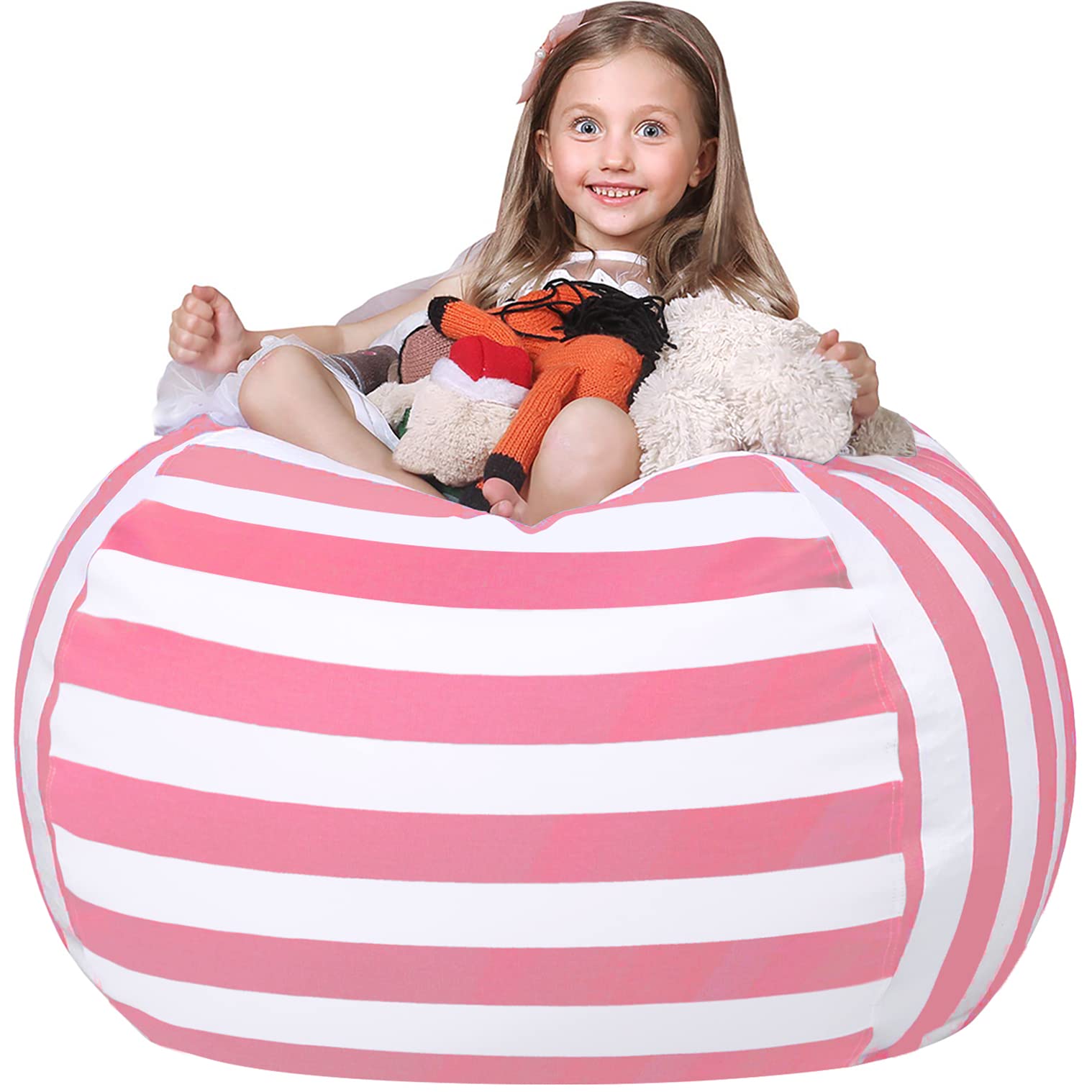 WEKAPOStuffed Animal Storage Bean Bag Chair Cover for Kids | Stuffable Zipper Beanbag for Organizing Children Plush Toys Large Premium Cotton Canvas (Pink, XX-Large)