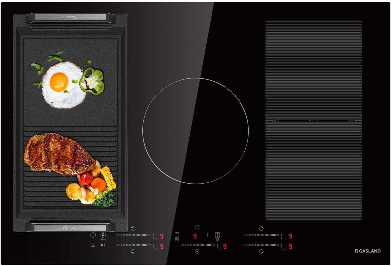 GASLAND Induction Cooktop 30 Inch + Rectangular 2-in-1 Cast Iron Grill/Griddle Pan with Handles