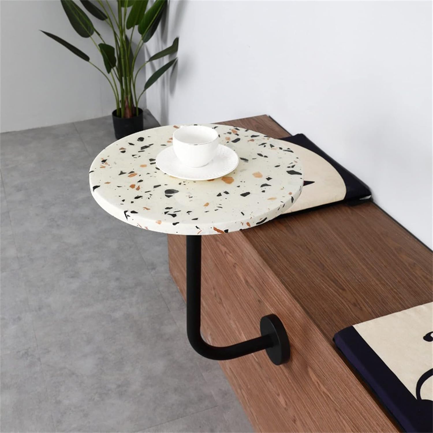 Round Pub Bar Table,( Round Bar Table, Side Table Round, Small Accent Table Nightstand, Wall Mount Premium End Table for Coffee, Bar, Bistro Pub (Terrazzo Desktop, Black Iron Base) (Size :