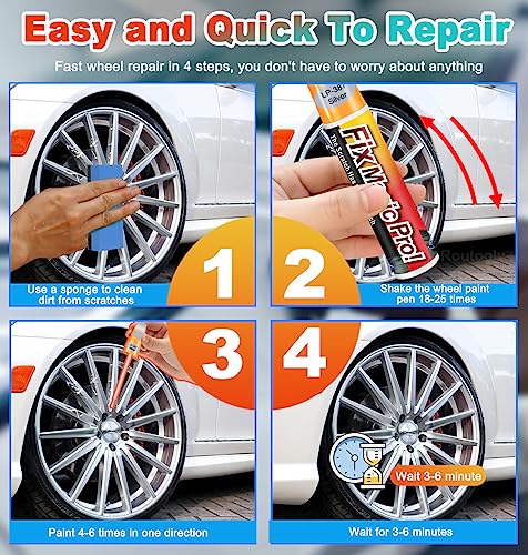 Routooly Rim Scratch Repair Pen 2 Pack Rim Touch Up Paint Two-in-One Wheel Touch Up Paint Wheel Rim Scratch Repair Paint Car Wheel Rims Paint Pen Wheel Rim Paint Universal Color - (Silver Gray) - Thumbnail 6
