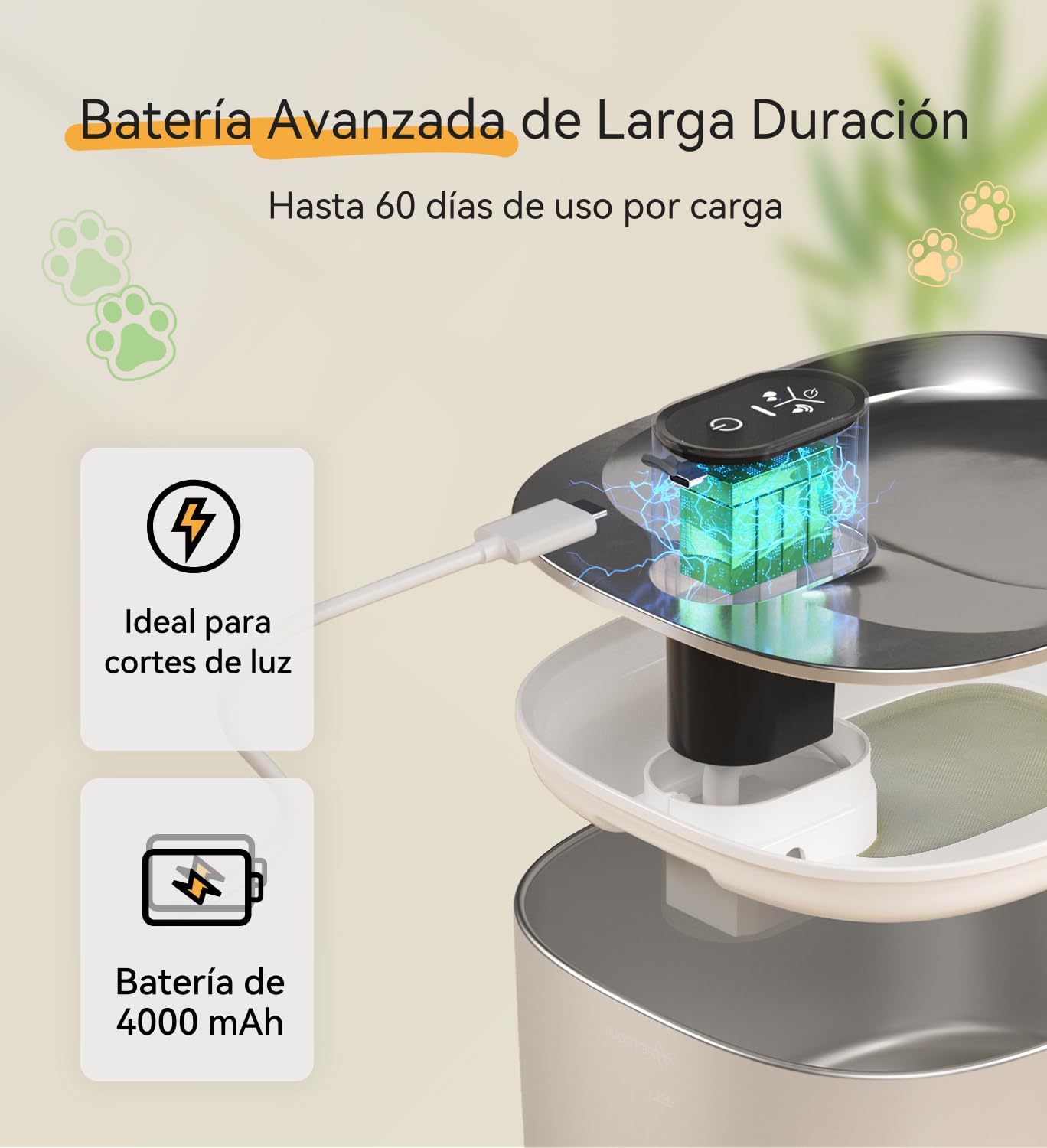 Fuente para gatos de acero inoxidable, inalámbrica, 4,1 L, 4000 mAh, negro, sin adaptador | 4000 mAh, 3 modos (sensor/tiempo/duración), silencioso, filtro, para gatos y perros pequeños, con 1 filtro de repuesto