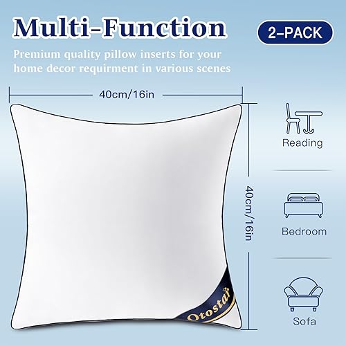 Miniatura 9 de OTOSTAR Paquete de 2 rellenos de almohada decorativas de 16 x 16 pulgadas con funda de algodón 100 % algodón, insertos de almohadas cuadradas para