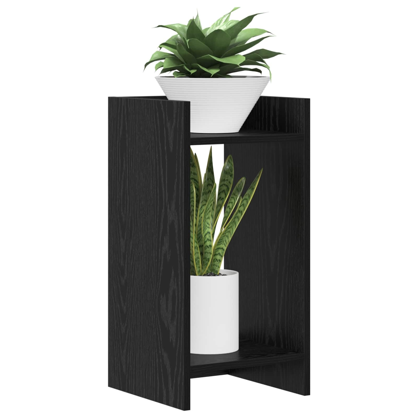 Pflanzenständer Schwarze Eiche 30x30x60 cm - Moderner Blumenhocker aus Holzwerkstoff für Innenbereich - Platzsparende Pflanzensäule mit 2 Regalböden für Blumentopf und Deko