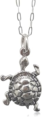 Sterling Silver Box Turtle 3D Charm Necklace, 18"