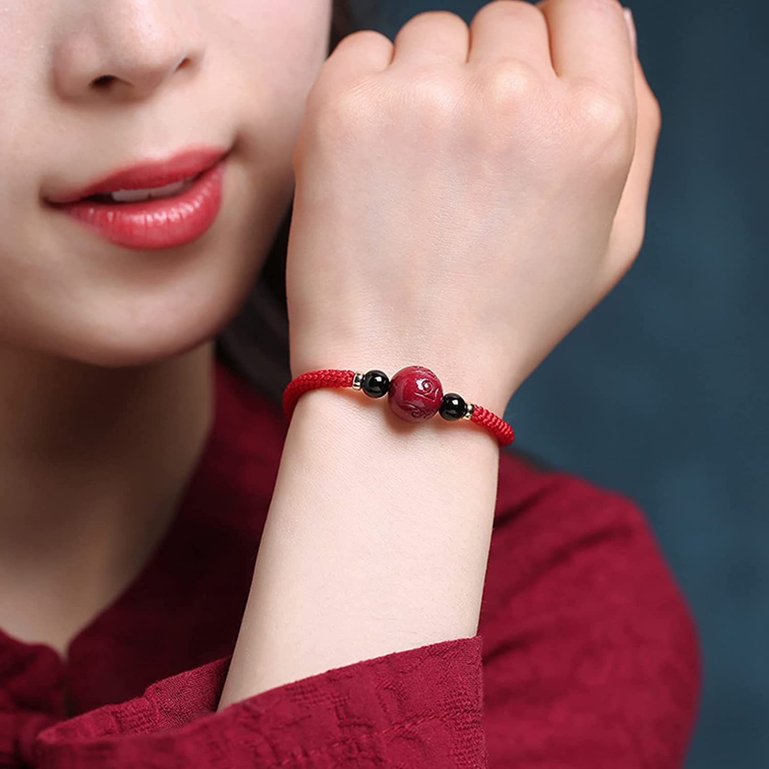 NZpost Pulsera de Hilo Rojo con Seis Palabras de cinabrio Natural, Proverbio bíblico, Amuleto Espiritual de Riqueza contra el Mal, cinabrio de la Suerte Ajustable (Rojo)