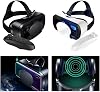 VR Headset with Controller for Smartphones, 3D Virtual Reality Glasses with Eye Protection, Adjustable Strap, Wide Compatibility for Mobile Games & Movies(White)