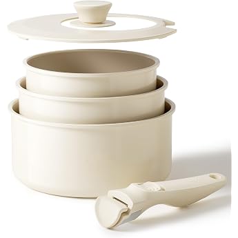 Redchef Saucepan Set with Removable Handles, Non-Stick Ceramic Pot Set 16/18/20 cm and 3-in-1 Locking Lid, Induction Cooking 