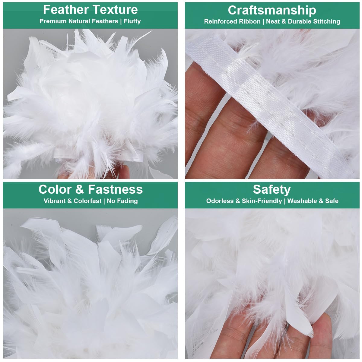 Frangia di Piume di Tacchino 2 Metri, Bordura Soffice 10-15 cm, per Cucito, Artigianato, Costumi Carnevale, Decorazioni Matrimoniali, Abbigliamento e Fai da Te (Bianco)