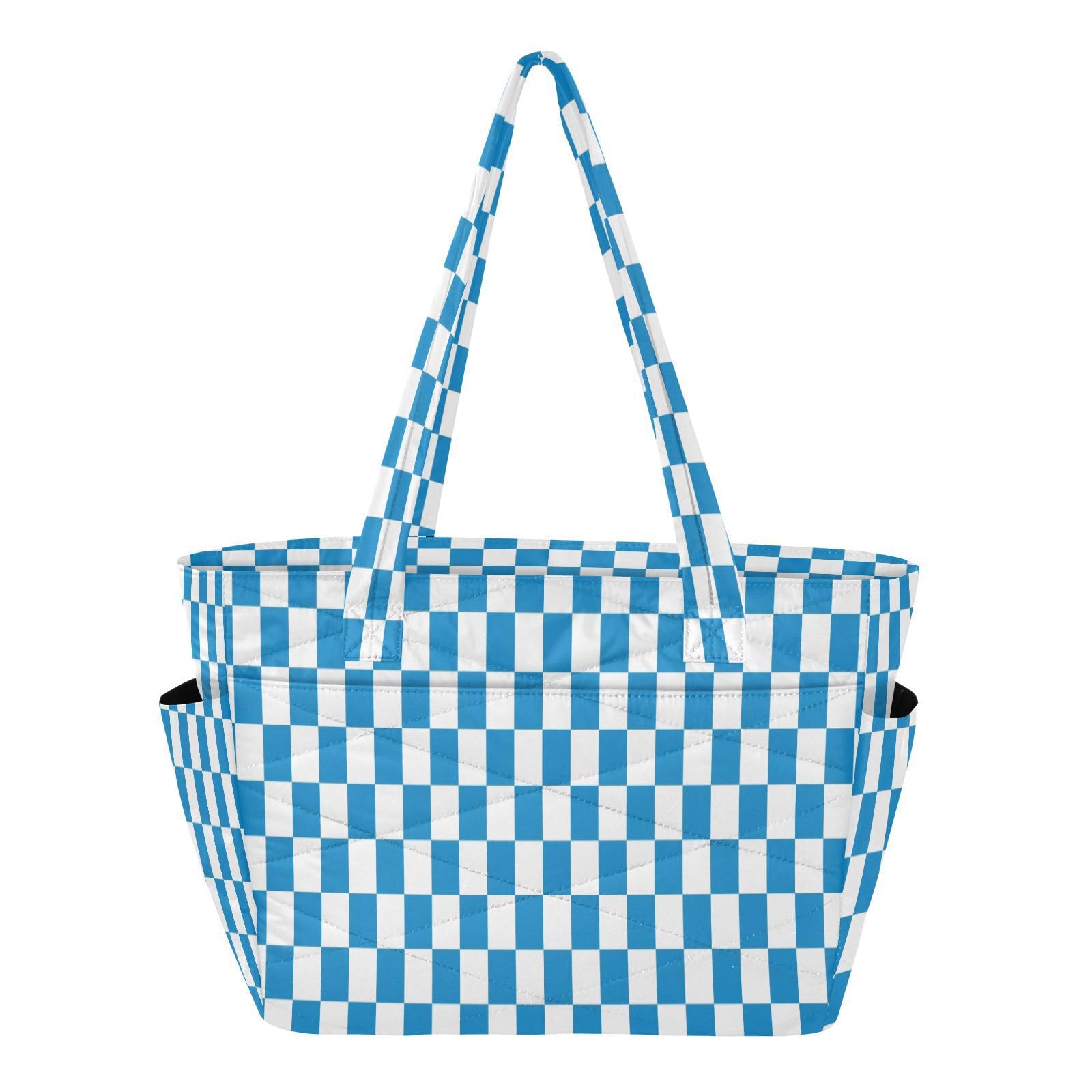 Grande capacité pour ce sac à main à motif damier bleu - 8