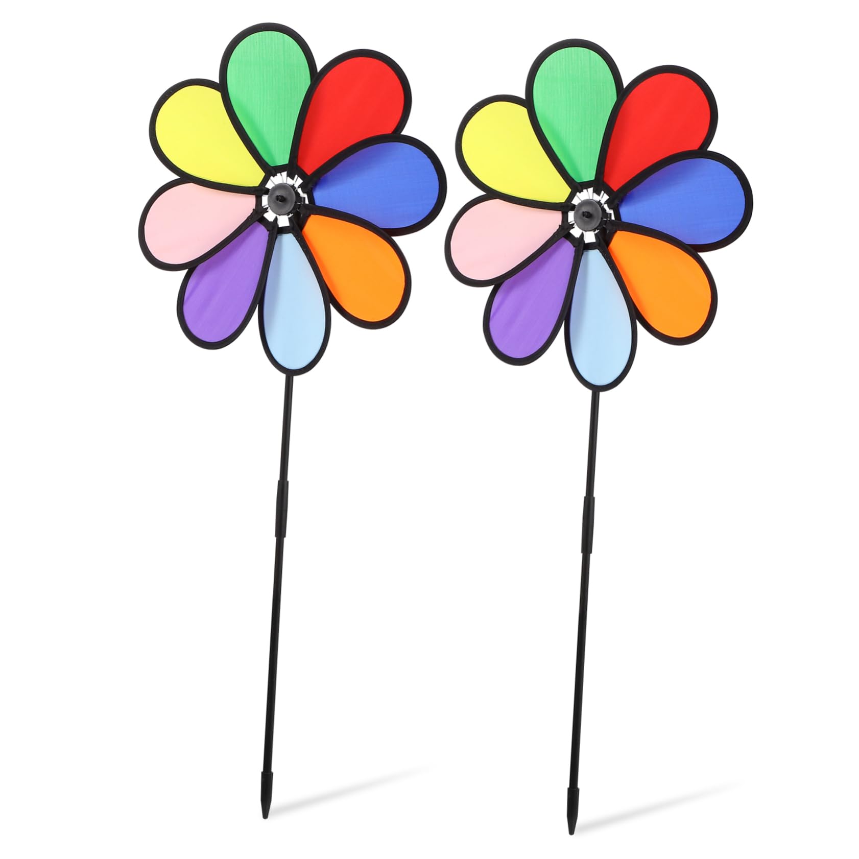 Levemolo 2Pcs Rainbow Flower Wind Spinners Colorful Outdoor Windmill for Lawn and Garden Decor Easy to Install Spinner Fun Garden Accessories for Patio and Outdoor Activities