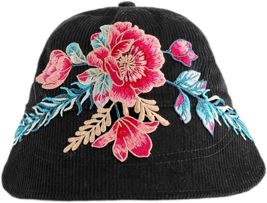 Embroidered Flower Baseball Cap Long Wide Brim Shade Face Covering Hat Spring Ladies
