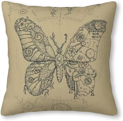 Mloerno Nature Steampunk Butterfly  Ilustración de tinta, ilustraciones samdeaconart, fundas de almohada de terciopelo, fundas de almohada para