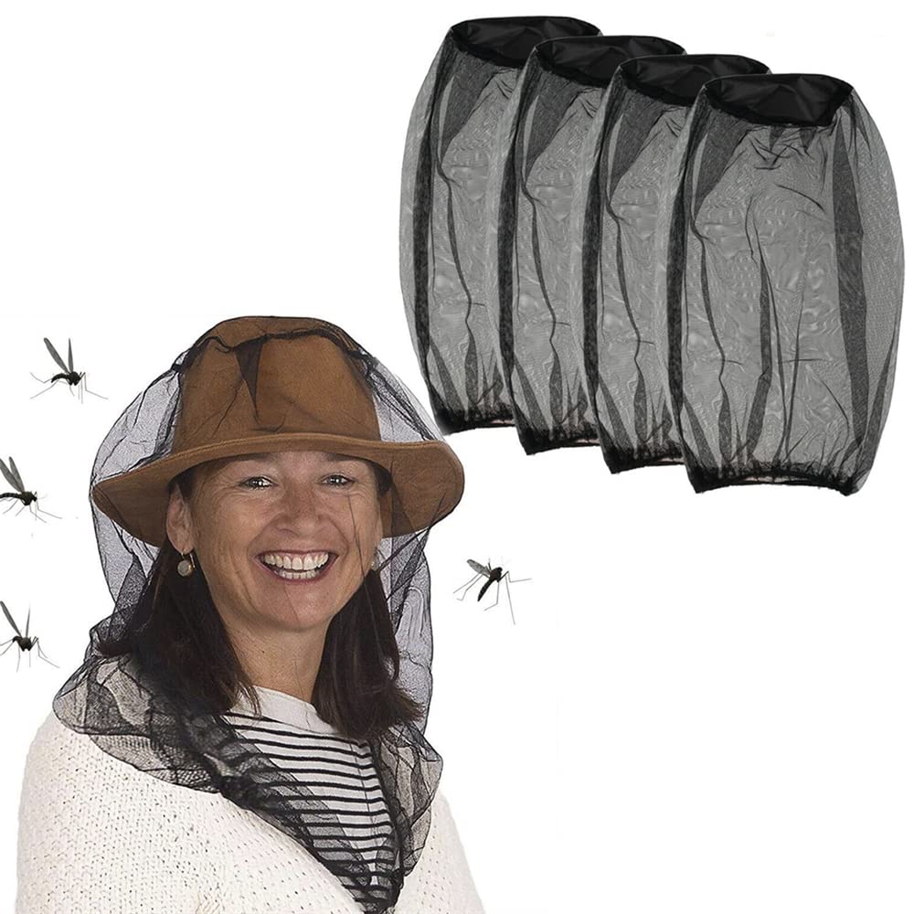 ELECDON Premium Mosquito Head Net Mesh, Ultra Large, Extra Fine Holes, Insect Netting, Bug Face Shield, Soft Durable Fly Screen, for Camping Hiking Fishing Outdoor Activity(4 Pcs)