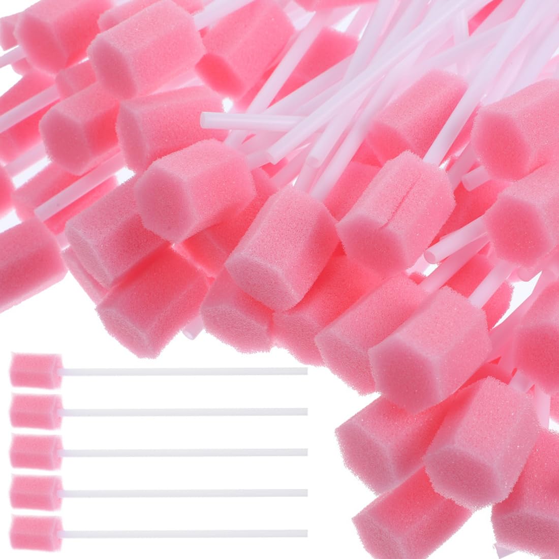 100 tamponi in spugna per l'igiene orale, usa e getta, con bastone, rosa, comodi tamponi dentali per la pulizia dei denti