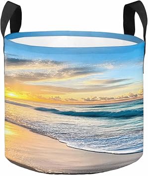 Plant Grow Bag Romance Ocean Wave Spray 14.2x9.8In Gallon Grow Bags,Fabric Breathable Graden Plant Pots with Handles,Seaside Beach Sunset Sky Flower Grow Bag for Tomato Vegetable Flower