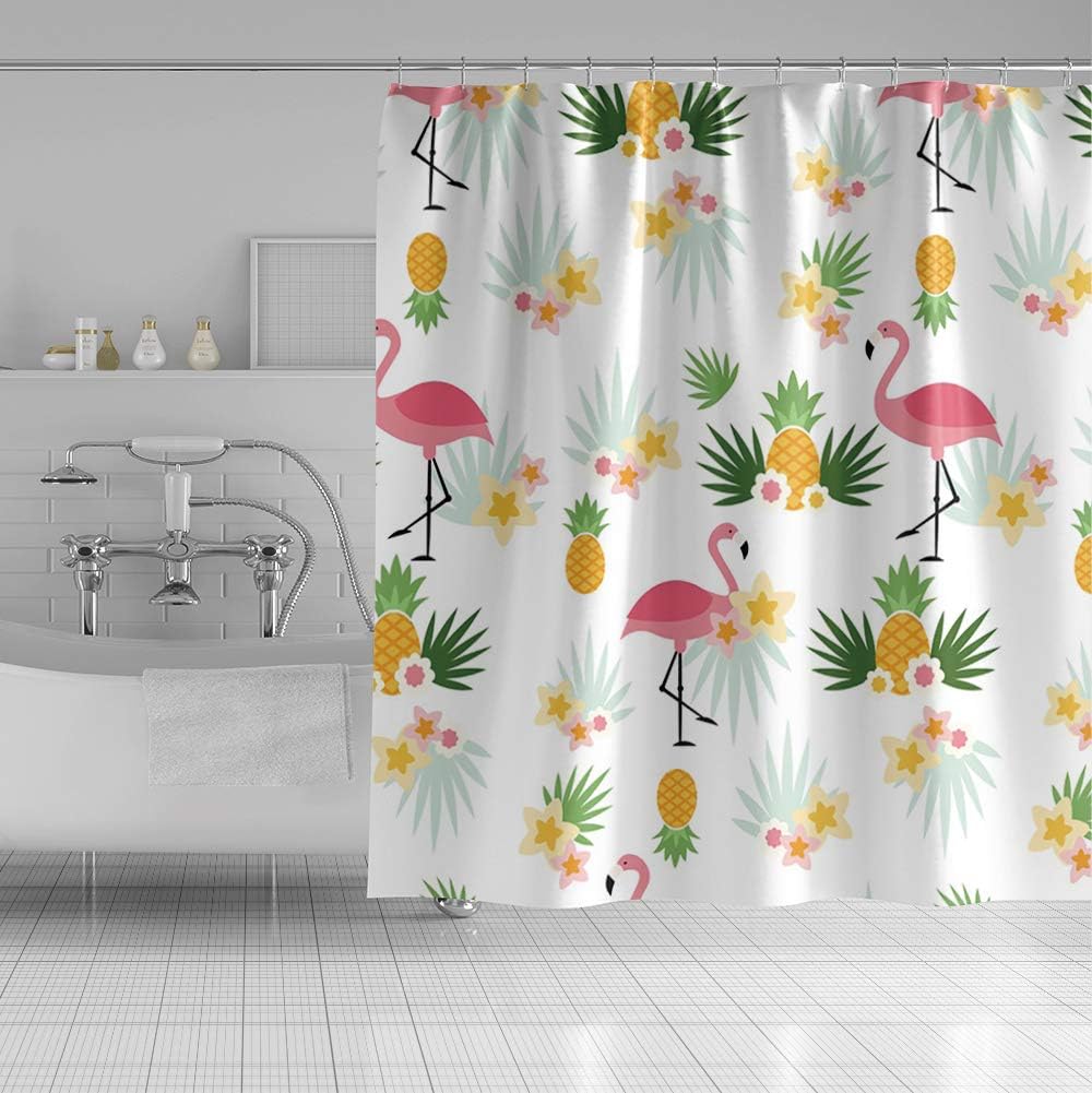 OERJU Flamingo Shower Curtain for Bathroom Flamingo Pineapple Floral Shower Curtains Waterproof Polyester Fabric Bathtub Bathroom Decor Set with Hooks Machine Washable 71x71inch