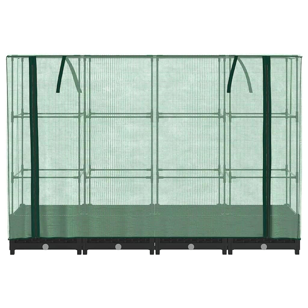 Letto Rialzato con Copertura Serra Effetto Rattan 160x40x123 cm Nero Verde per Piante e Orto Domestico, Struttura Robustissima in Ferro e Polipropilene con Telo