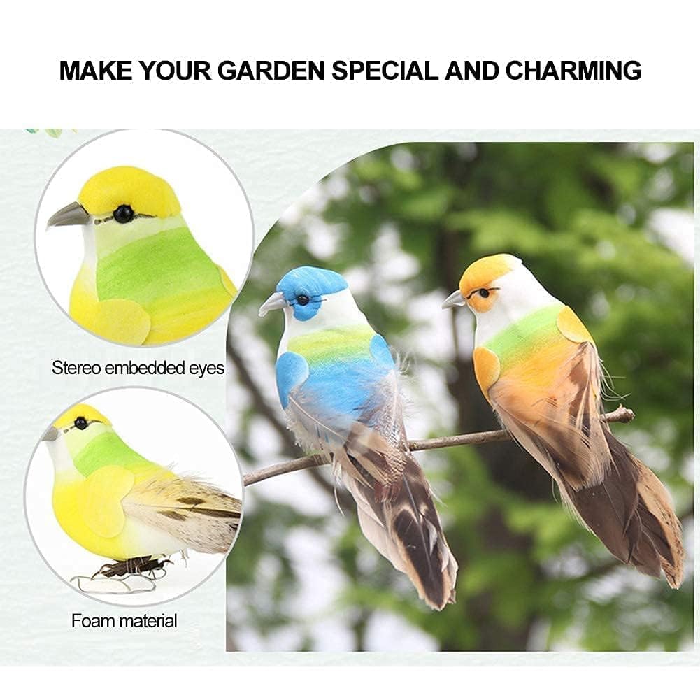 HERCHR Lote de 12 Pájaros Artificiales de Espuma con Plumas, Decoración Multicolor para Jardín, Bodas y Manualidades