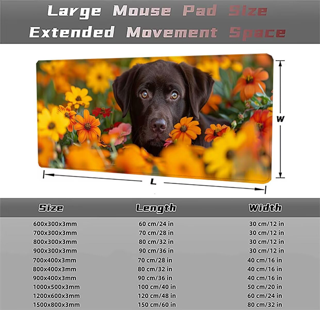 Tappetino per Mouse Gaming XXL 1200x600x3mm– Ufficio Mousepad Grande – Migliora la Velocità e la Precisione Tenuta Stabile Sottomano per Ufficio e Casa Accessori Scrivania Cane PjY12069 N-U