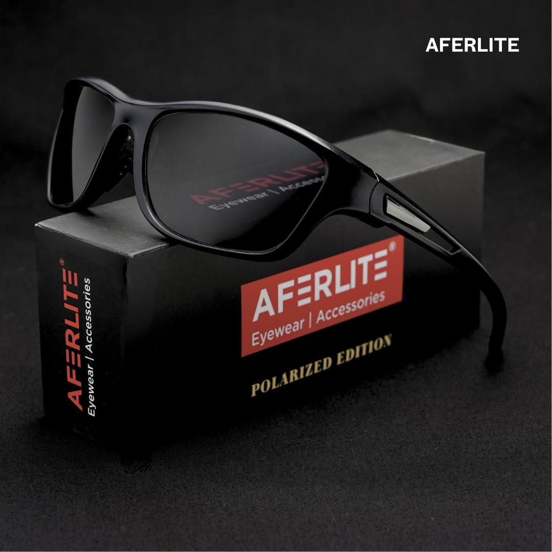 Aferlite Unisex Wrap Around TAC Polarized Sunglasses | Unbreakable TR90 Frame |100% UV Protection| Sunglasses Matt Black|Medium 1