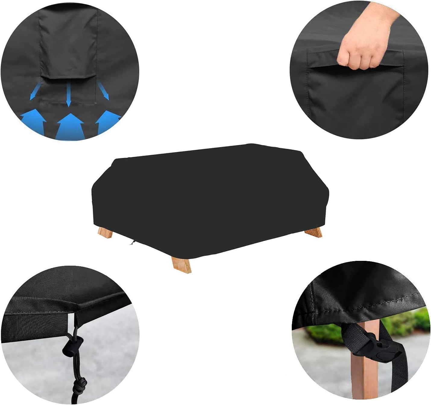8 Foot Outdoor Picnic Table Cover Waterproof Heavy Duty 96 Inch Patio Picnic Table Bench Seat Cover Winter, Black