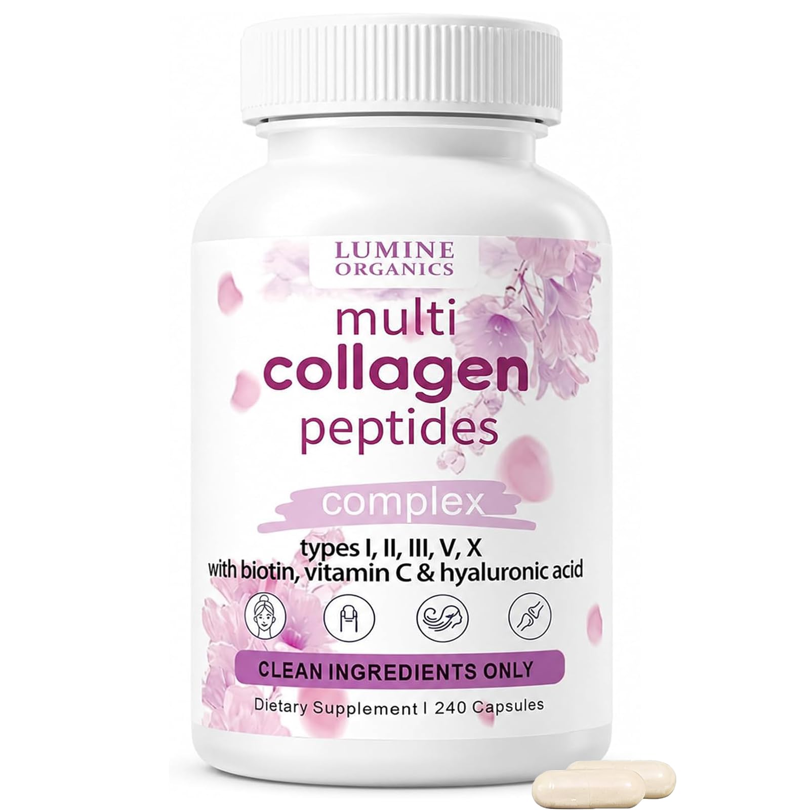 1PCSLumine Organics Collagen,Lumine Organics Collagen Peptides,240 Capsules