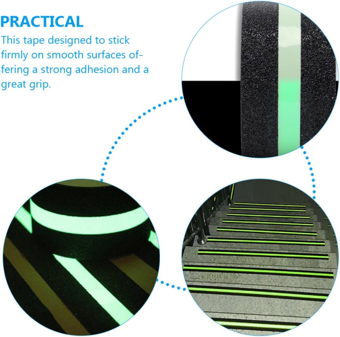 Black Rubber Non-slip Grip Tape with Glow the Dark Feature for Bathroom and Stairs Safety Floor Tape with Good Grip