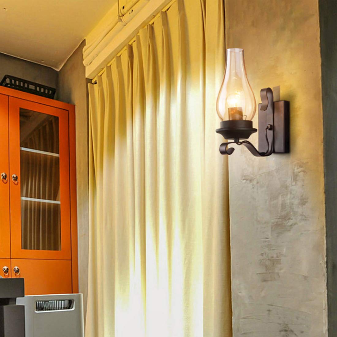 E27 LED Wandleuchte Vintage Industrie Design Flur Aisle Lampe, Rustikal Kerzen Wandlampe mit Glas Schirm Modern Leselampe, Retro Wandstrahler für Wohnzimmer Schlafzimmer Büro Korridor Treppen, 20x30cm