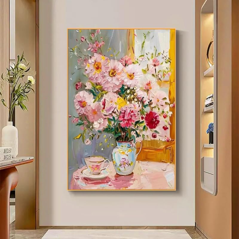 Tableau pivoine texturée pour un salon élégant et lumineux