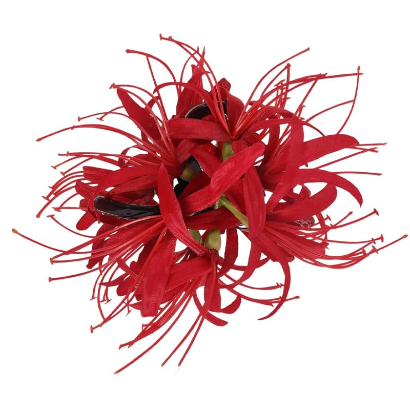 Image of Spider Lily Hair Claw Clips,Large Red Flower Hair Clips for Women,Non-Slip Hawaiian Beach Claw Clip for Thick Hair,﻿Realistic Flower Hair Accessories for Tea Party Bridal Wedding