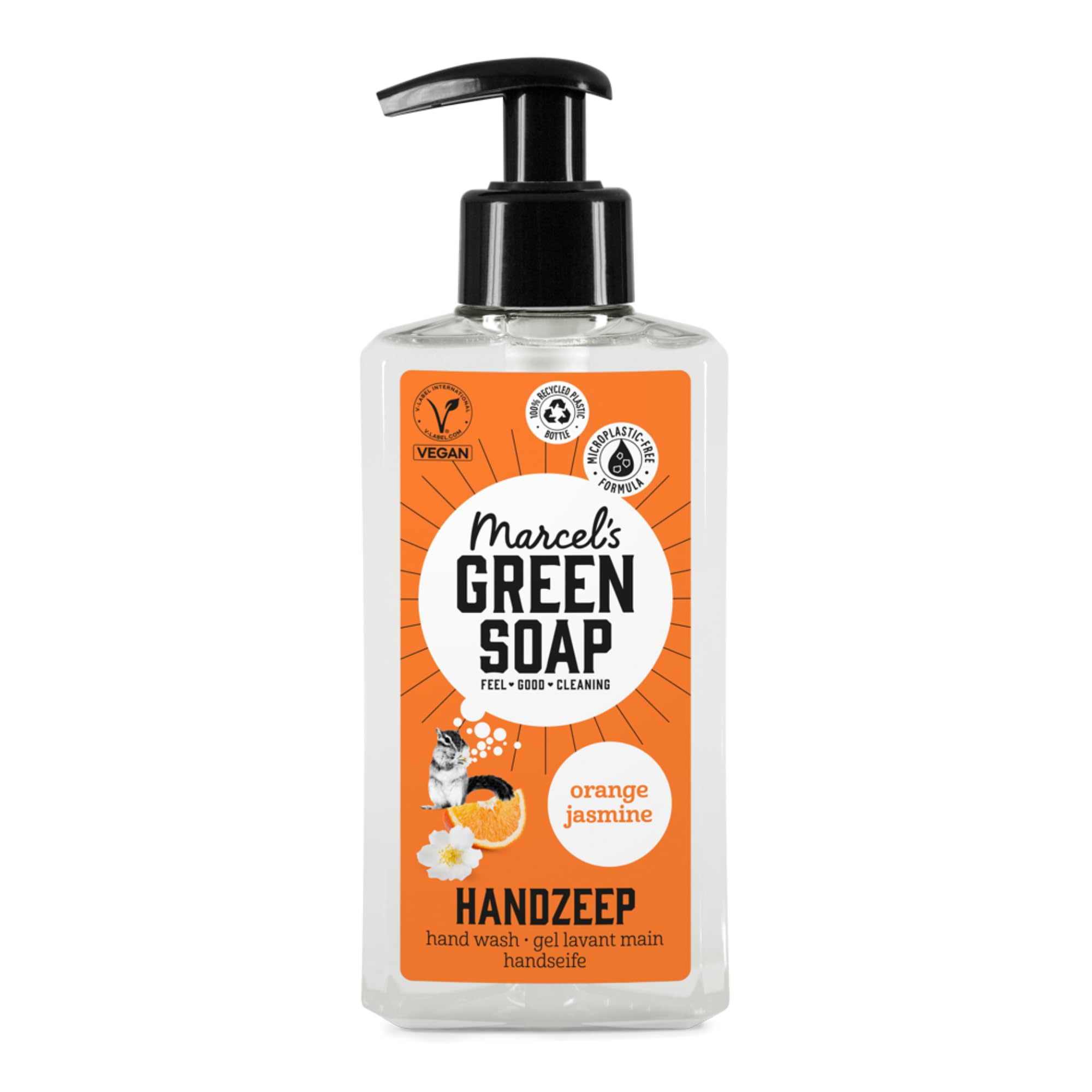 Marcel's Green Soap - Hand Soap Orange & Jasmine - Handwash Dispenser - Microplastic-free formule - Vegan - 100% recycled plastic bottle - Refillable - 250 ml