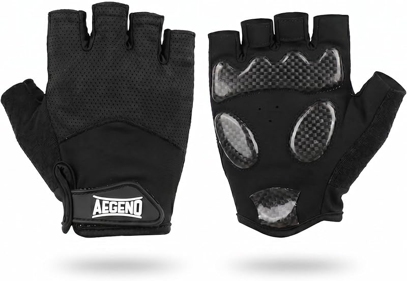 Aegend Half-Finger Cycling Gloves, Anti-Slip Shock-Absorbing Padded Palm, Breathable Mesh for Biking, Fitness and Outdoor Activities (Black)