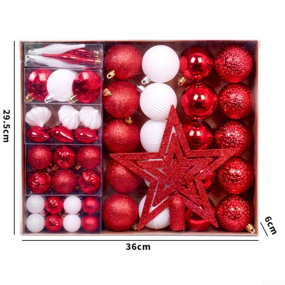72 Weihnachtskugeln, Weihnachtsbaumkugel-Ornament-Set mit Baumspitzenabdeckung, Weihnachtskugeln für Urlaubsdekoration (B)