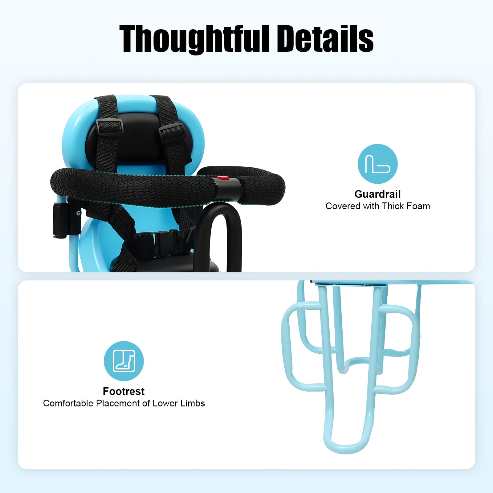 Siège de vélo arrière pour enfant avec ceinture de sécurité pour enfants de 6 mois à 6 ans, design amovible, convient à la plupart des vélos
