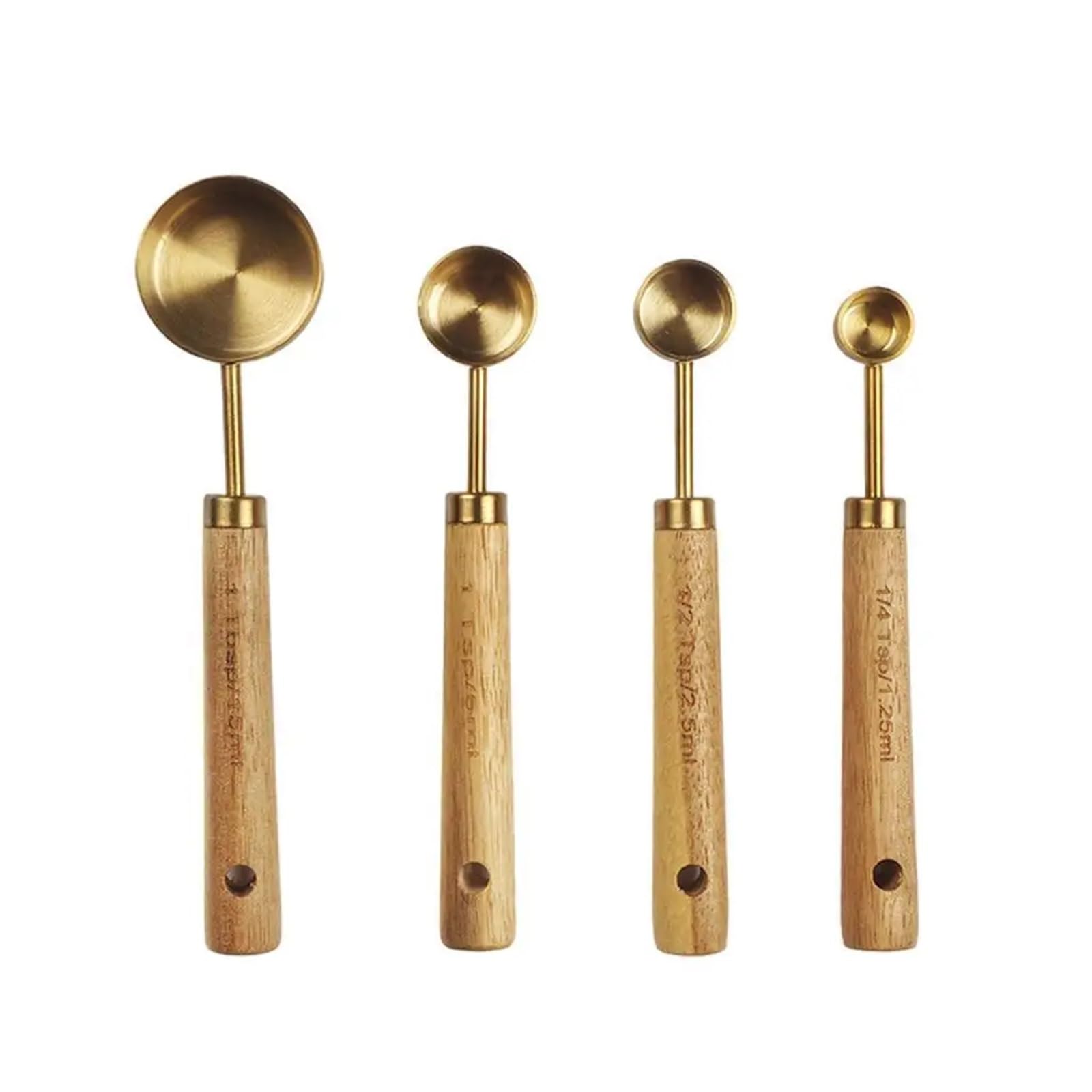 Edelstahl-Messbecher-Löffel-Set | Messbecher mit Holzgriff und goldenem Messlöffel