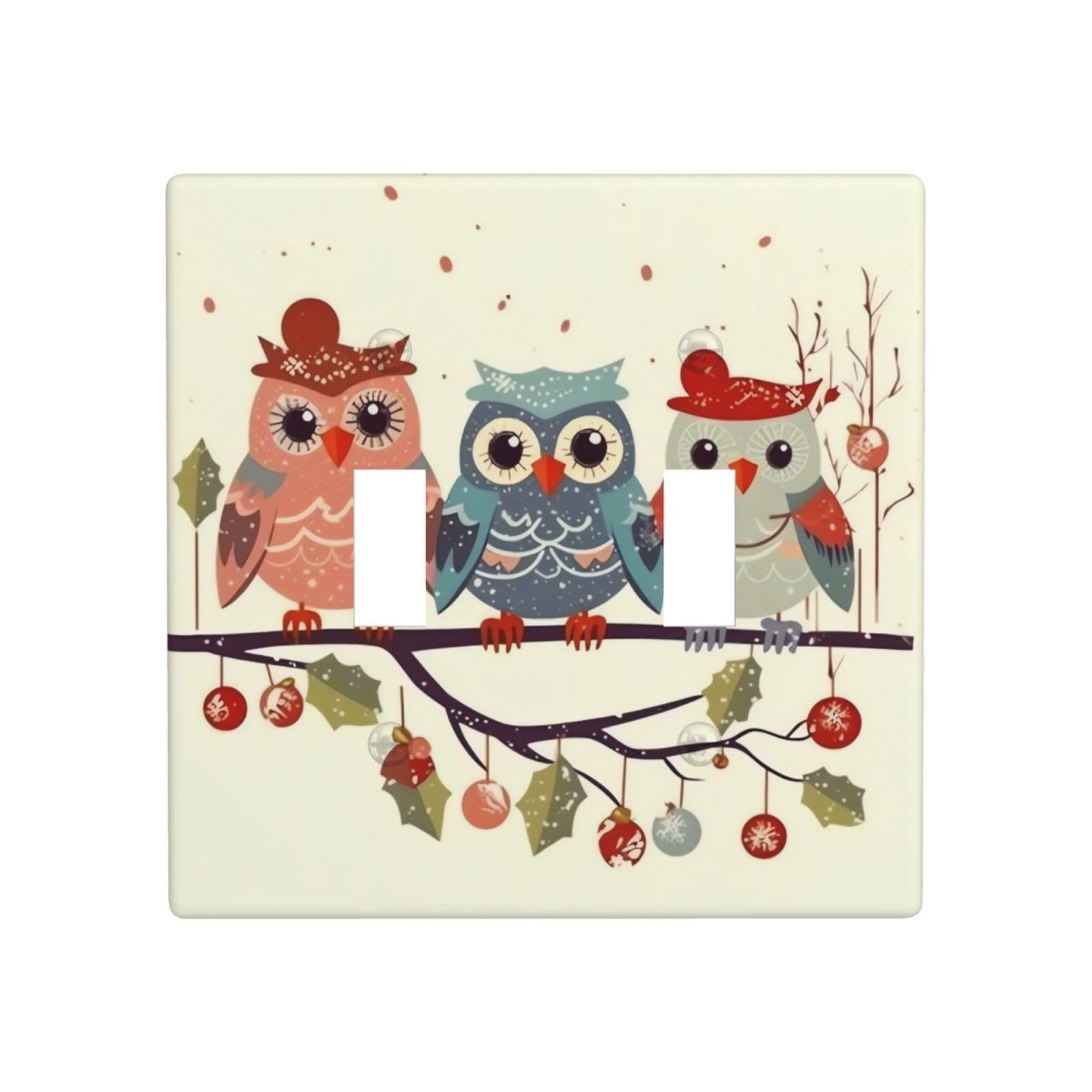 Aceprints Cute Christmas Owls On Branch 2 Gang Double Toggle Wall Plates, Unbreakable Decorative Duplex Light Switch Plate Covers Electrical Switchplate Cover Faceplate For Bathroom Kitchen Decor