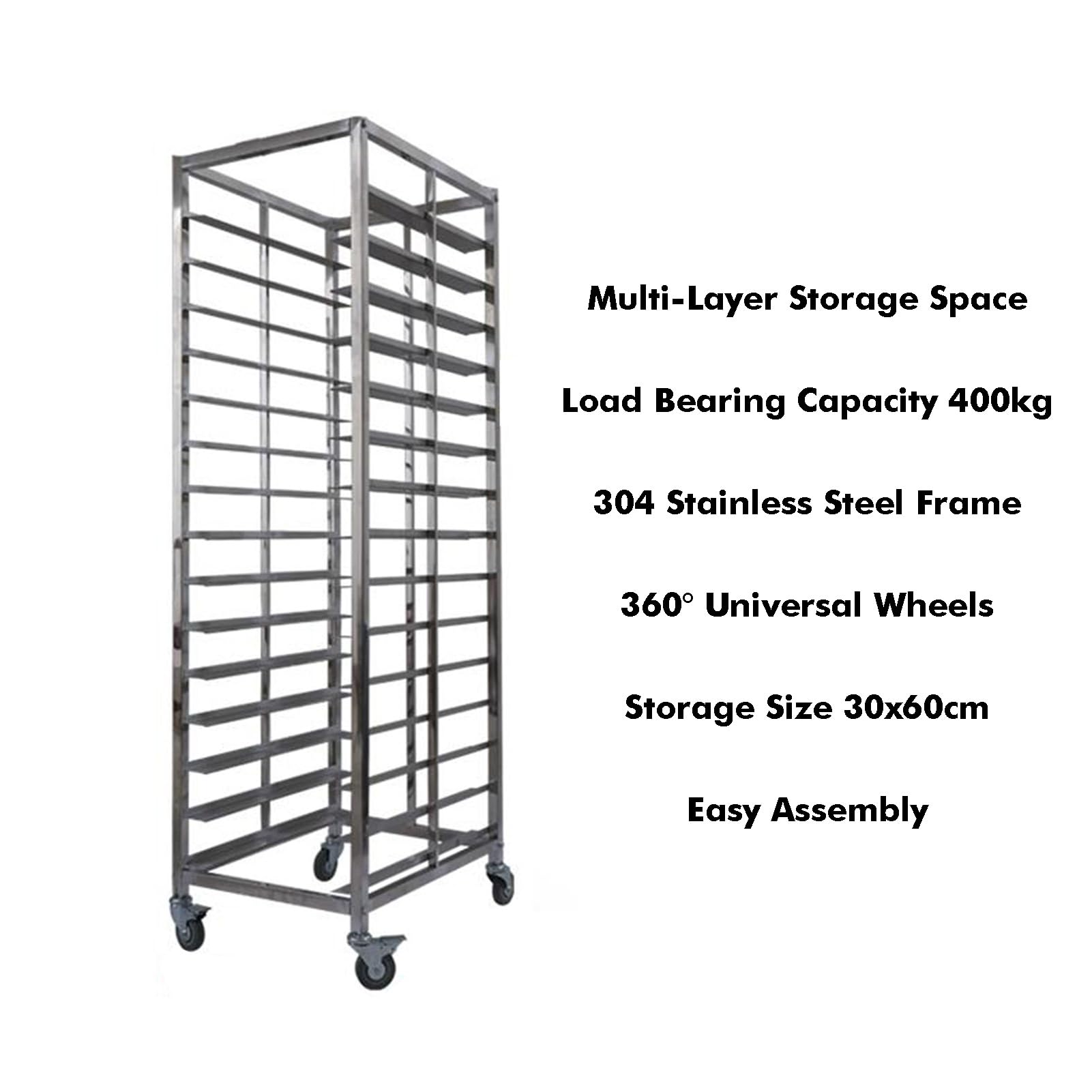 Scaffale mobile per padelle a 15 ripiani, resistente, per panetteria e stendibiancheria, per ristoranti, pizzerie e cucine, ideale per cottura e conservazione degli alimenti