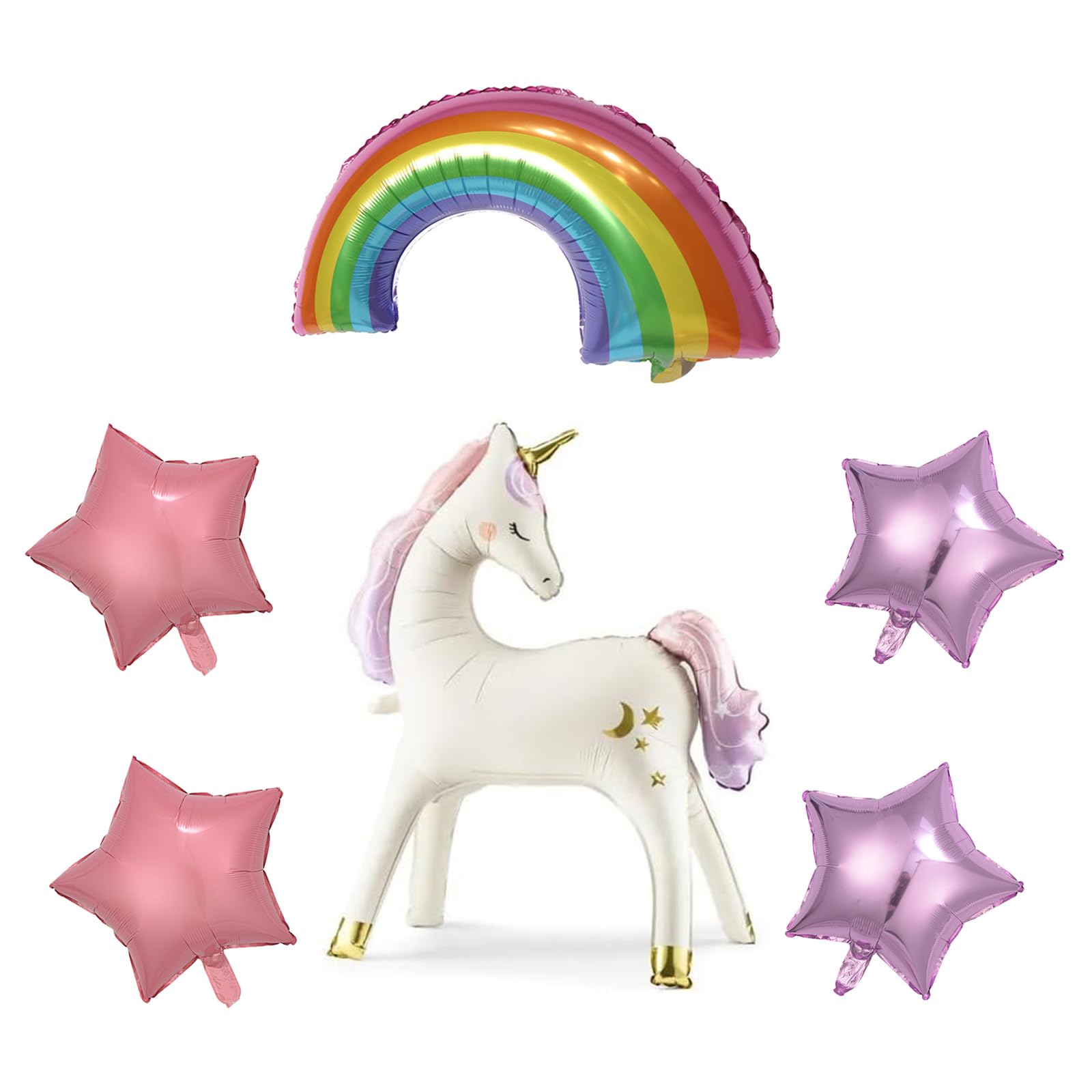 Unicorn Balloons Standing Foil Balloon, 95x86cm Beige with Gold & Rainbow, Unicorn Balloons 4th Birthday, Unicorn Balloon is a Foil Balloons For Helium, Ideal for Birthday Party and Themed