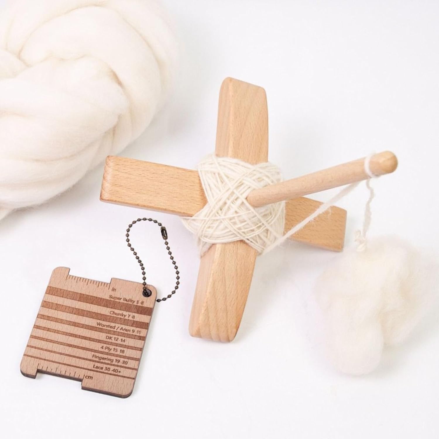 Detachable Drop Spindle with Yarn Measuring Ruler and Wool, Turkish Spindle Kit, Weaving Spinning Wheels, for Beginners Advanced, Wooden Top Whorl Design(1PC)