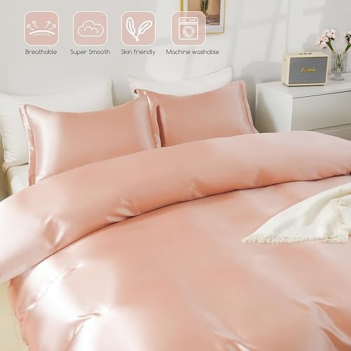 Vista 78 de HOdo Home Funda de edredón de satén, tamaño Queen, 3 piezas, funda de edredón similar a la seda, ultra suave y transpirable, juego de ropa de cama