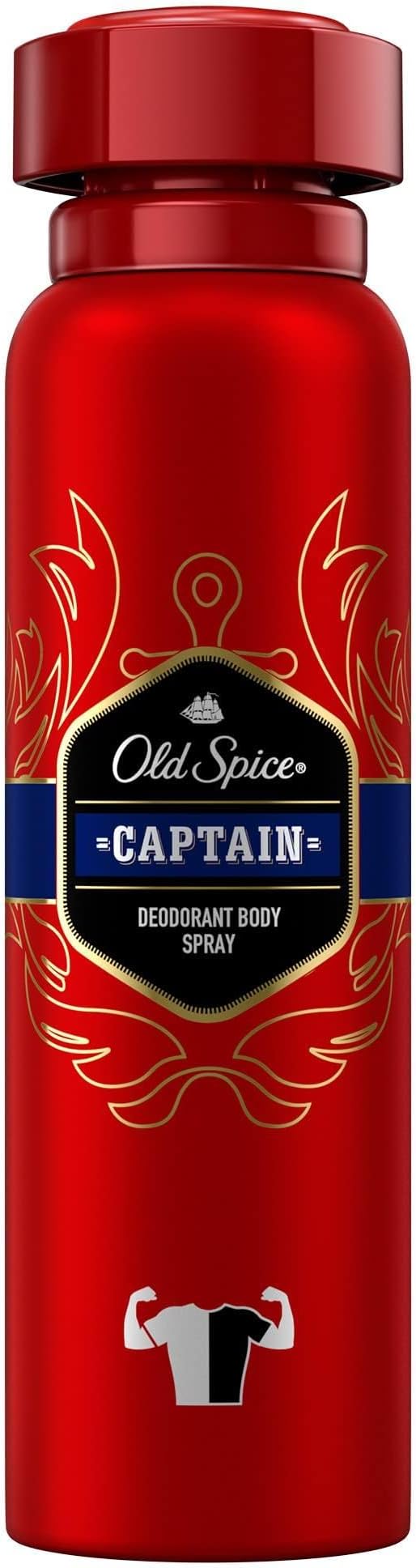 Captain Deodorant Body Spray For Men 150 ml, 48H Fresh, 0 Percent Aluminium Salts, Anti-White Marks and Yellow Stains