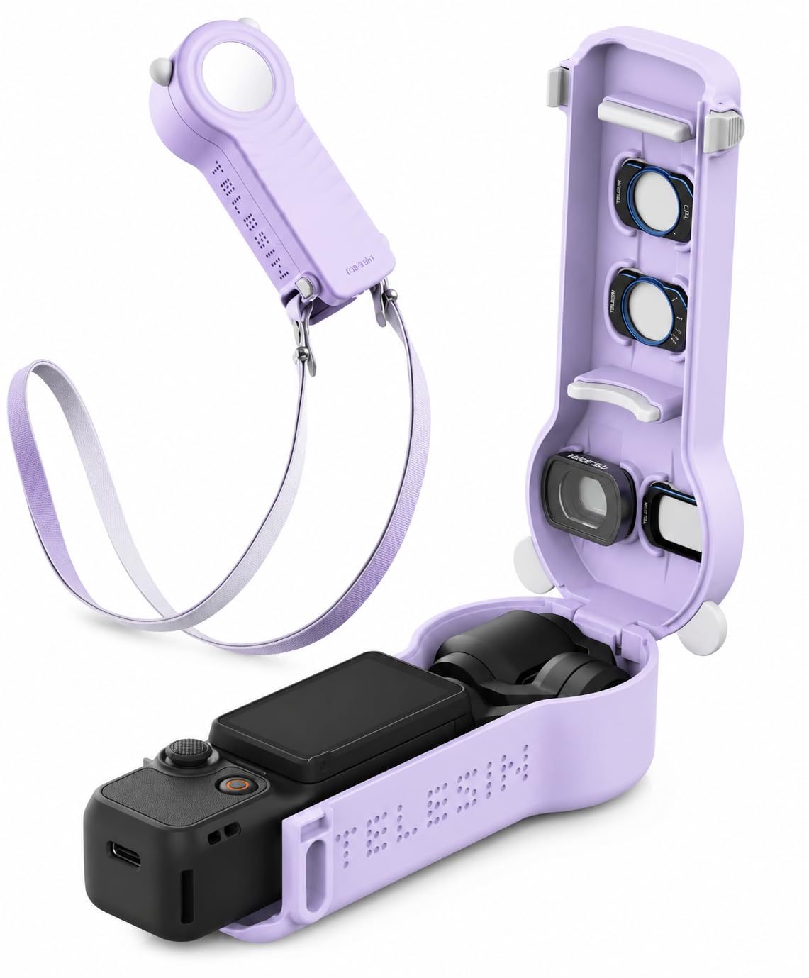 TELESIN DisAdv Schutzhülle für DJI Osmo Pocket 4/Pocket 3 Zubehör, Pocket 4/3 Hülle mit Magnetischer Filterhalter & Gimbal Display Objektivschutz, DJI Pocket 4 Hardcase mit Schultergurt(Lila)