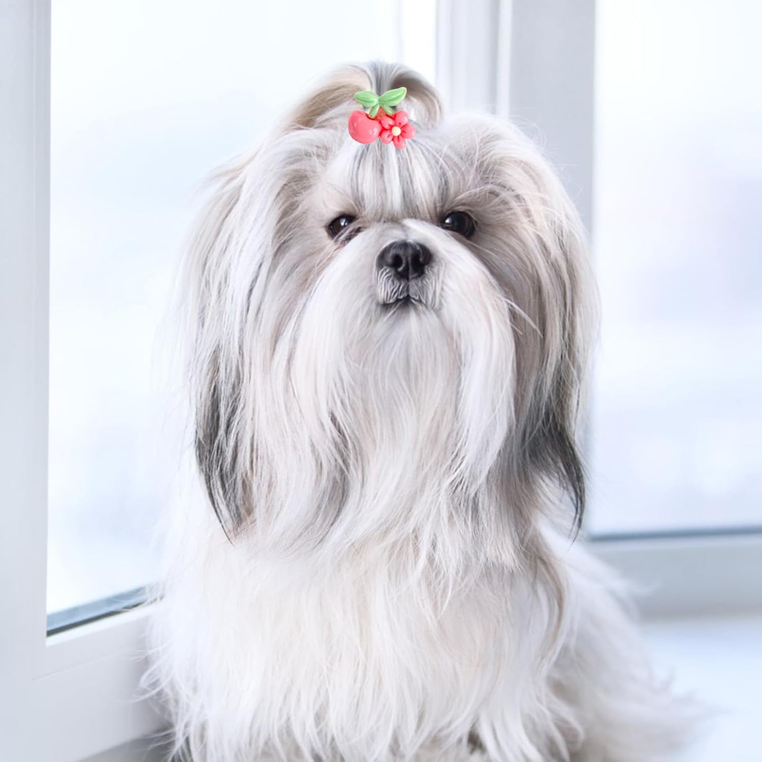 20 Pcs Dog Hair Ties with Elastic Bands, Roses with Flowers Bows Cherries Assorted Styles Cute Puppy Hair Accessories for Small Dogs Girls Daily Care and Hairstyle 6