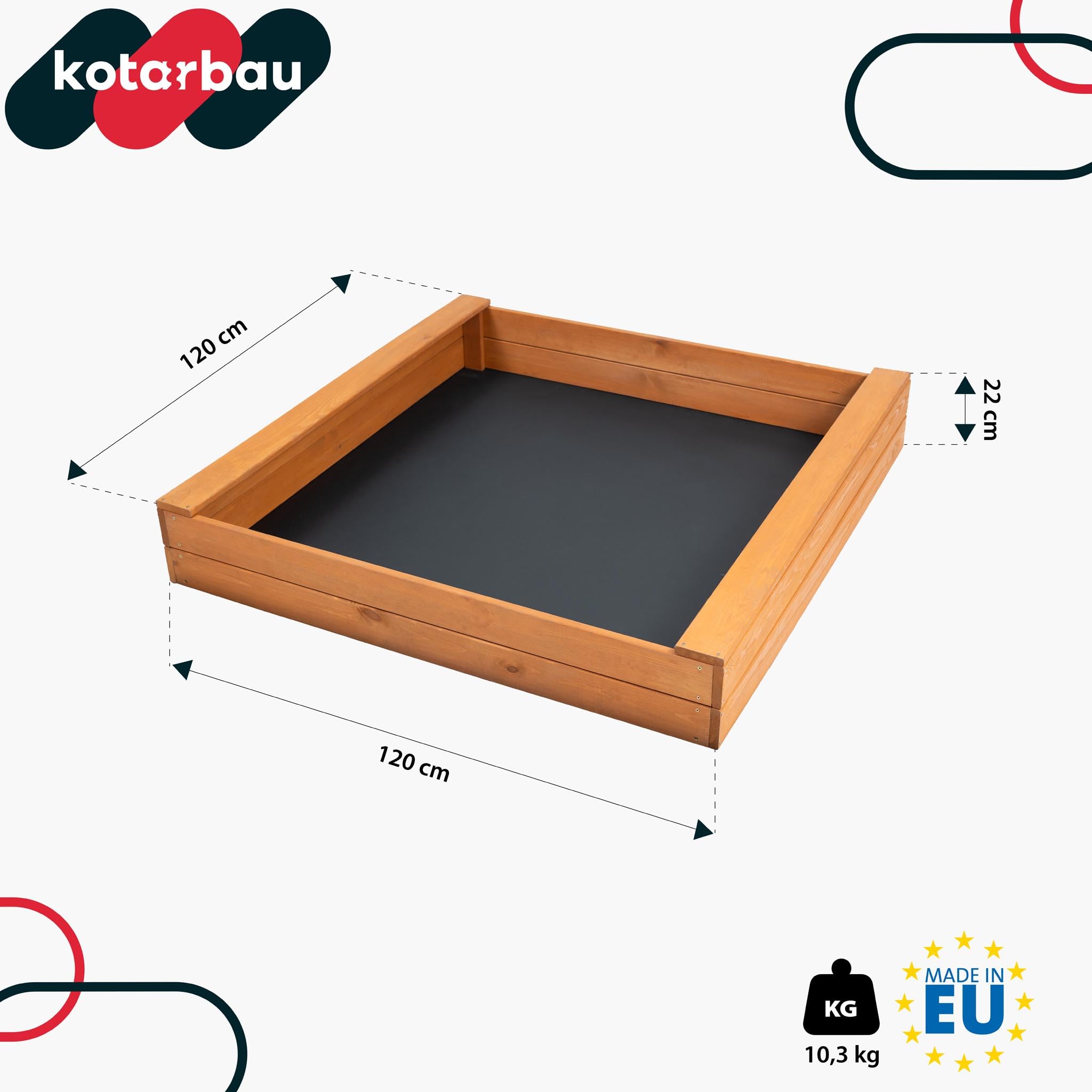 KOTARBAU® Piaskownica z ławką do siedzenia – 120 x 120 cm – piaskownica z drewna – piaskownica z 2 ławkami – zabawka ogrodowa dla dzieci – z włókniną do piaskownicy – drewno sosnowe – impregnowana