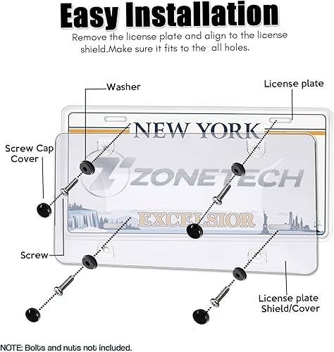 Miniatura 10 de Zone Tech - Marco transparente para matrícula, protectores de burbujas, paquete de 2 unidades, se adapta a placas estándar, protege las placas
